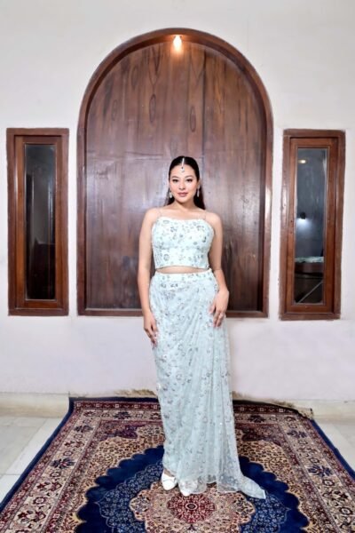 Elegant Ivory Colored Crop Top Dress