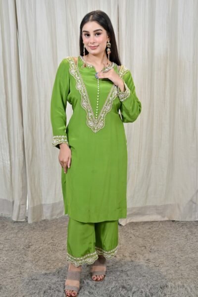 Graceful Green Embroidered Suit Set
