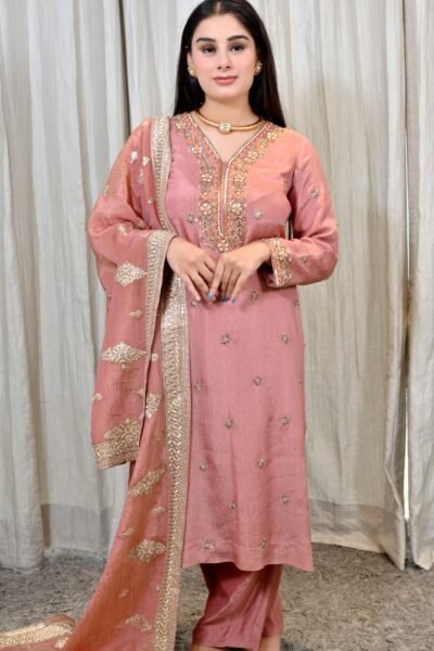 Alternative view of Elegant Blush Pink Embroidered Suit Set