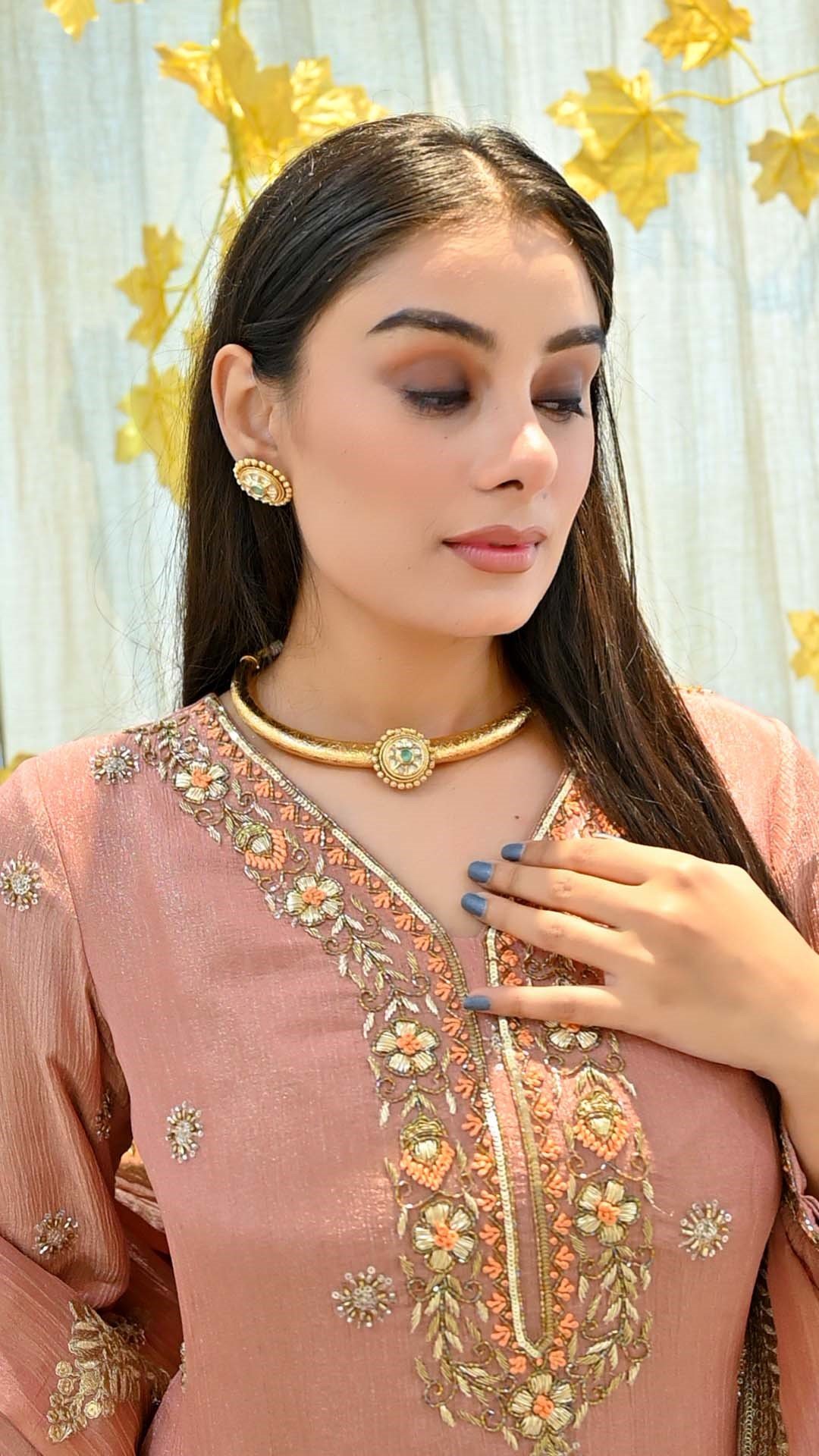 Elegant Blush Pink Embroidered Suit Set - Image 5