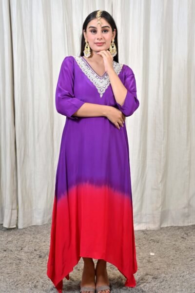 Alternative view of Ombre Purple-Red Embroidered Kaftan Dress