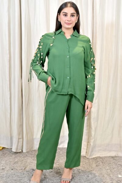 Emerald Green Tassel Embroidered Co-Ord Set
