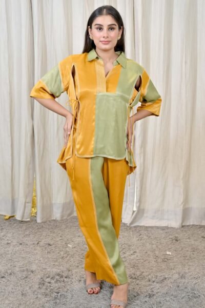 Alternative view of Dual-Tone Yellow Green Panelled Co-Ord Set