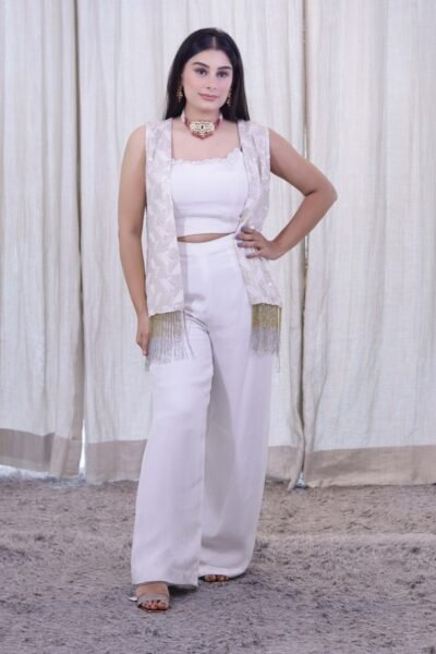 Alternative view of Ivory Sequin Fringe Embroidered Co-Ord Set