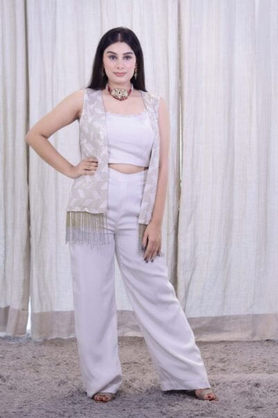 Ivory Sequin Fringe Embroidered Co-Ord Set