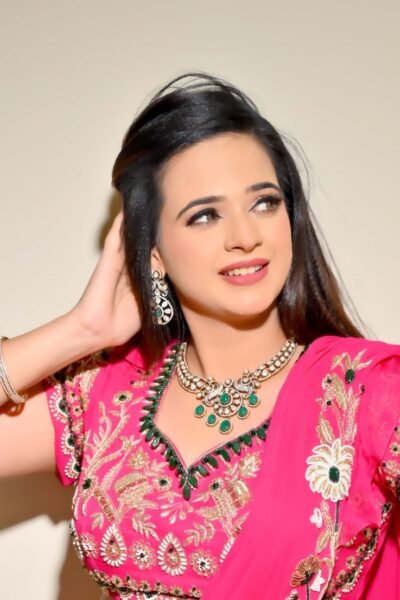 Alternative view of Raspberry Pink Embroidered Ruffle Saree with Designer Blouse