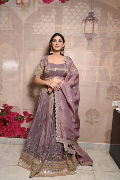Alternative view of Lavender Luxe Embroidered Silk Lehenga Set with Dupatta