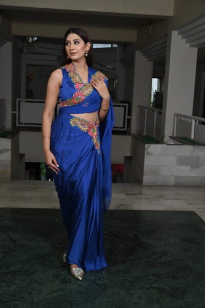 Royal Blue Embroidered Designer Saree with Stylish Blouse
