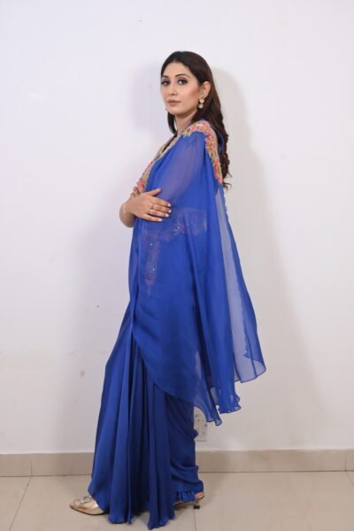 Alternative view of Royal Blue Embroidered Designer Saree with Stylish Blouse