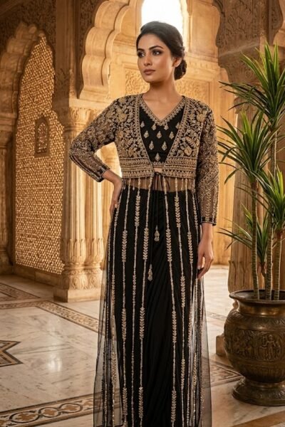 Noir Aabroo Cape Dhoti Set