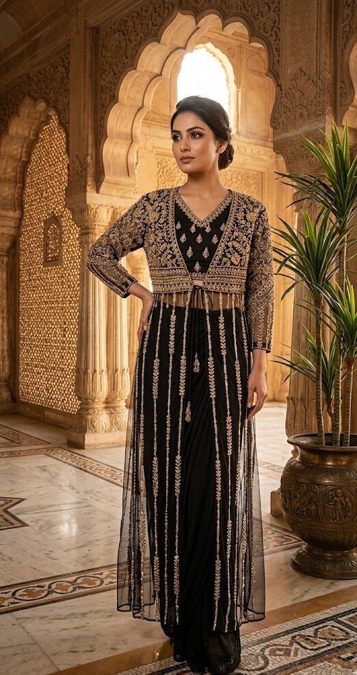 Noir Aabroo Cape Dhoti Set
