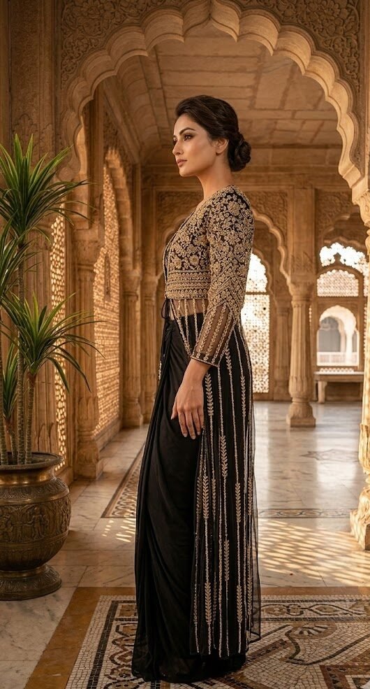 Noir Aabroo Cape Dhoti Set - Image 2