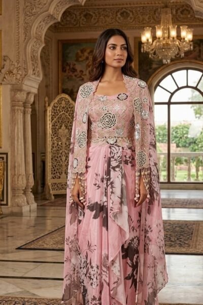 Blush Noir Rose Cape Set