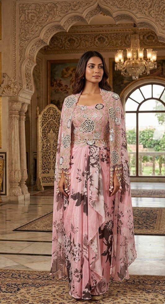 Blush Noir Rose Cape Set
