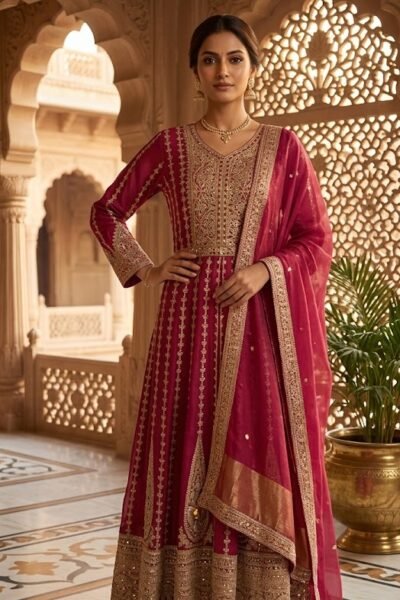 Garnet Royale Tissue Anarkali