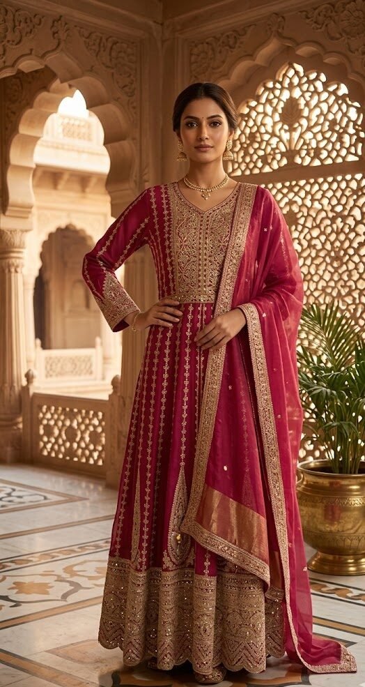 Garnet Royale Tissue Anarkali