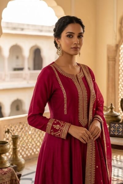 Alternative view of Garnet Royale Tissue Anarkali