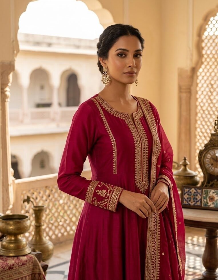 Garnet Royale Tissue Anarkali - Image 2