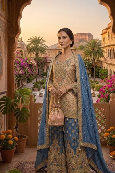Azure Royale Sharara Set