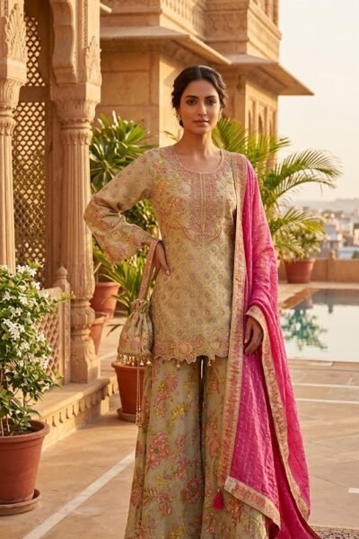 Sage Gulnaar Sharara Set