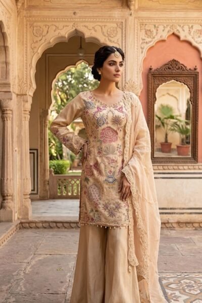 Ivory Noor Pearl Sharara Set