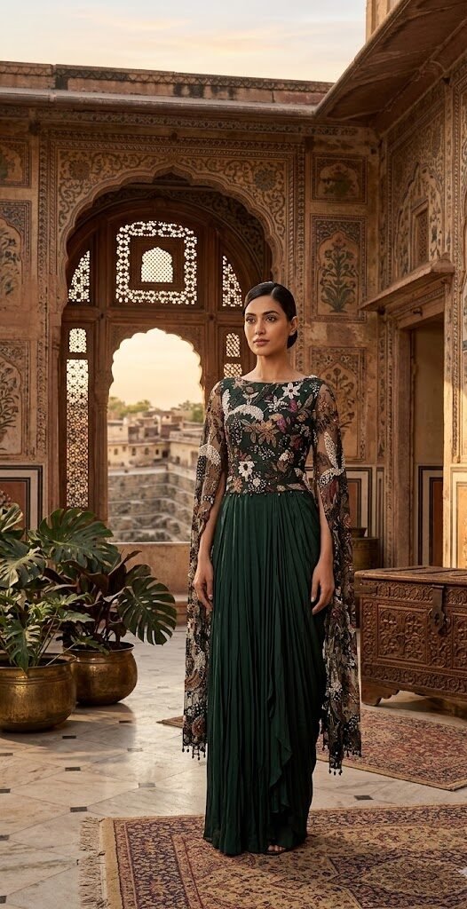 Emerald Vanya Cape Saree Set