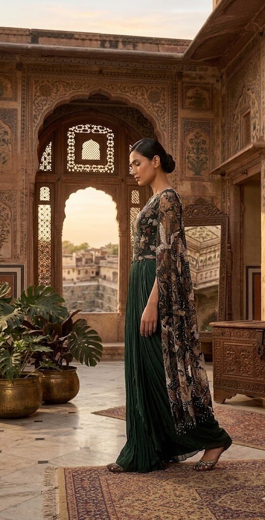 Emerald Vanya Cape Saree Set - Image 2
