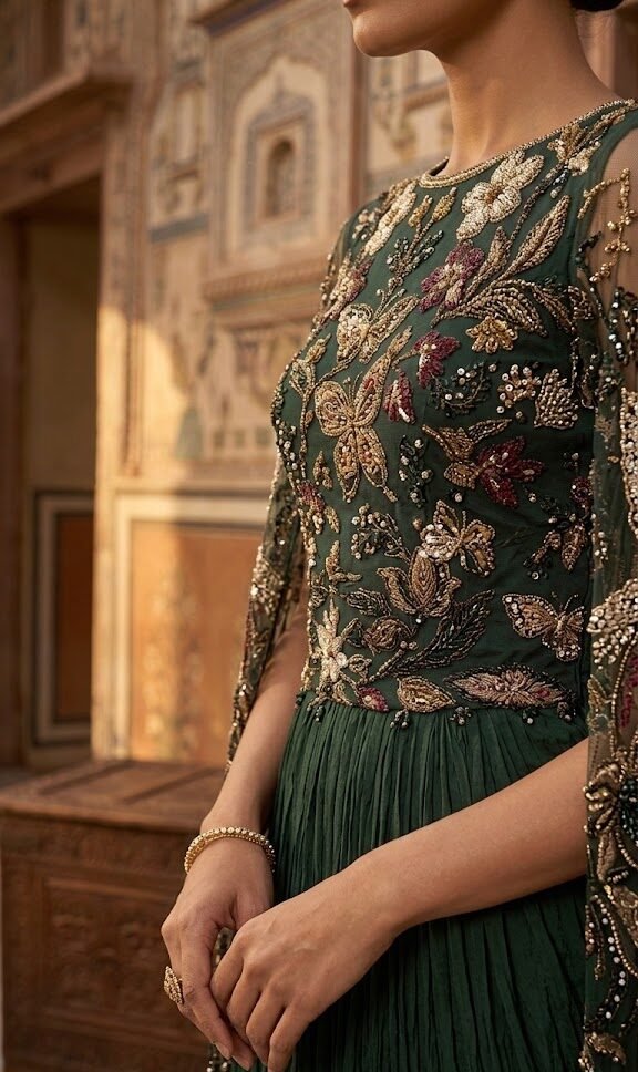 Emerald Vanya Cape Saree Set - Image 4